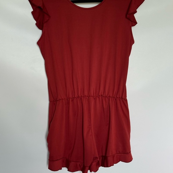 Romper Burnt orange ruffle cap sleeves removable bra pads and pockets size large - Picture 4 of 11